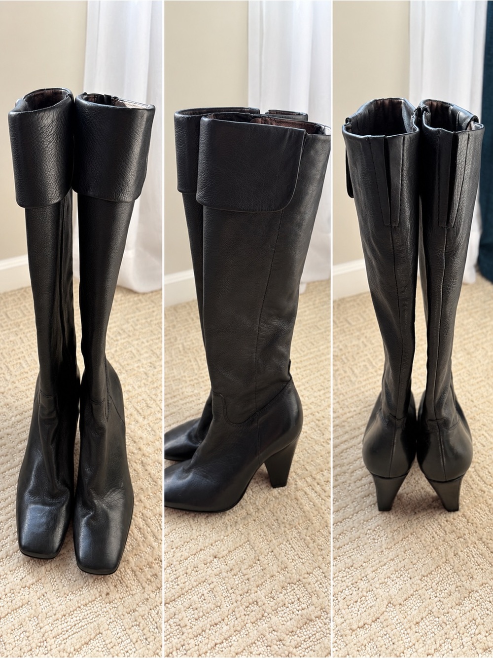Via Spiga Black Fold-Over Leather Knee Boots